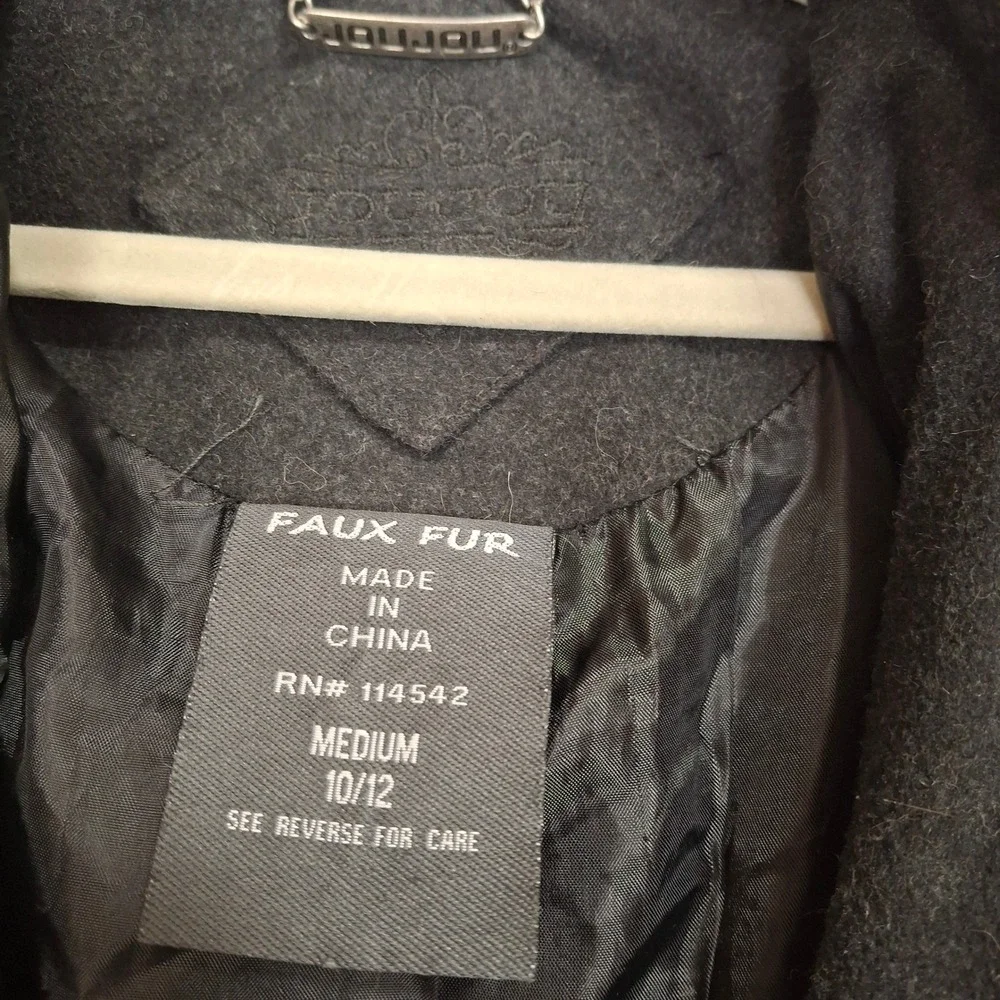 JouJou Girls Charcoal Grey‎ Faux Fur Hooded Moto Jacket Size Medium 10 12